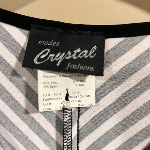 Vintage 70’s Crystal Black White Stripe Open Shoulder Mini Dress XS Flapper Goth - Picture 4 of 6